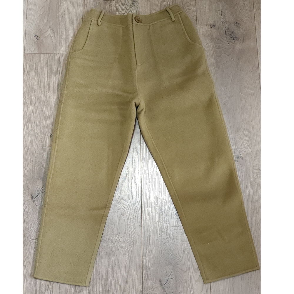 Sage Wool High-Rised Crop Tapered Pants